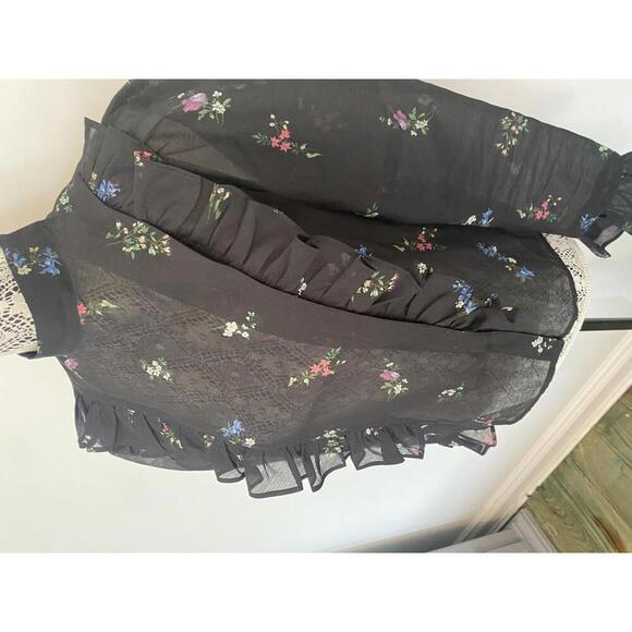 H&M Victorian gothic floral organza puff sleeve top size 8 - Picture 4 of 8